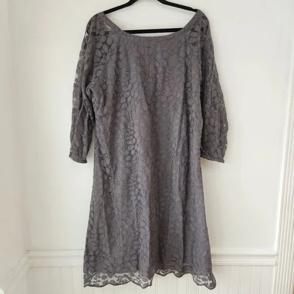 Garnet Hill Grey Boheme Lace Dress Shift Style Cocktail Formal Women's 18 - Picture 3 of 9